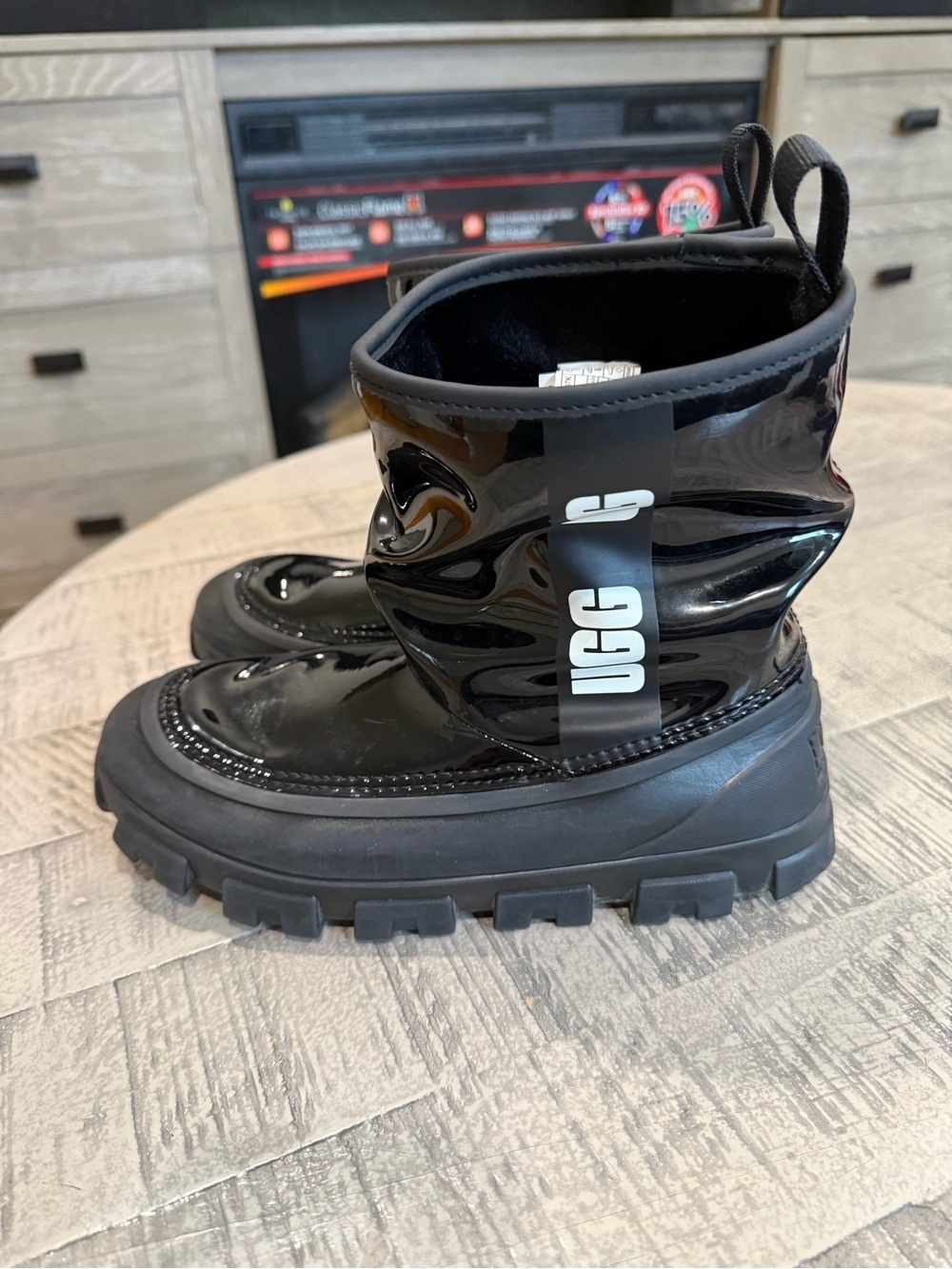 UGG Kids Black Glossy Patent Lug Boot